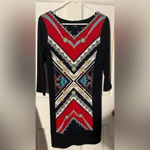Eva Varro Navy Blue and Red Nautical Print Dress Women’s Size Small